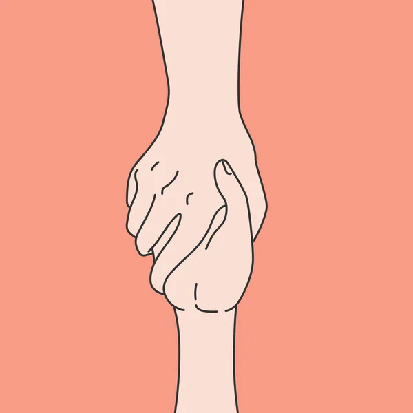 Ручное Рисование Рука Руку Оранжевом Фоне Любовь Дружба Векторная Иллюстрация — стоковый вектор