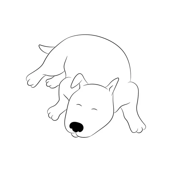 Cute Cartoon Dog Bull Terrier Sleeping Isolated White Background Hand — Stock Vector