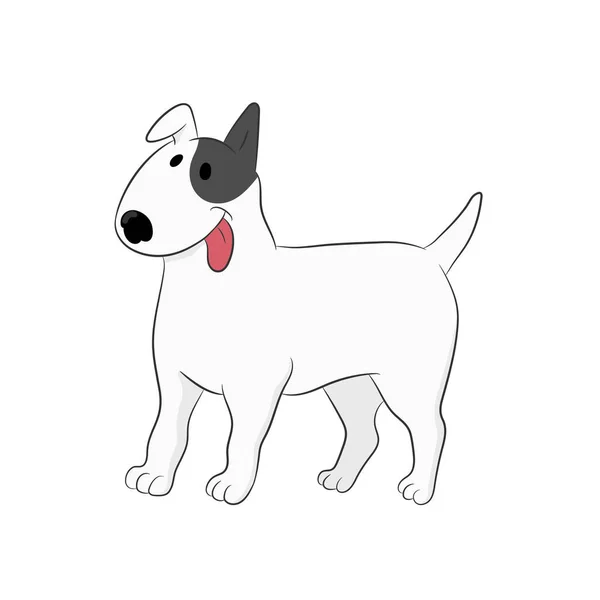 Carino Cane Toro Terrier Nome Sparky Piedi Isolato Sfondo Bianco — Vettoriale Stock