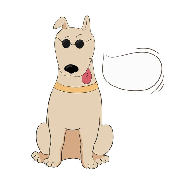 Cartoon Dog Sun Glasses Speech Bubble Isolated White Hand Drawn — Stock Vector