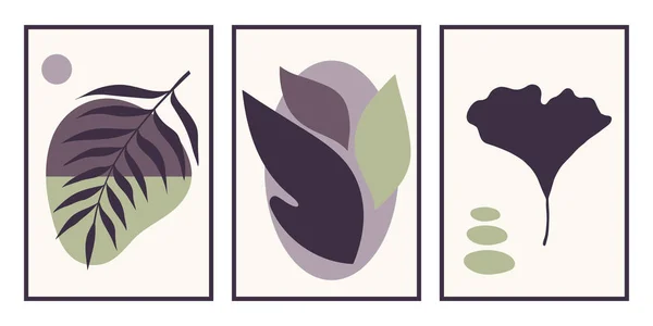Набір Творчих Мінімалістичних Картин Ботанічними Елементами Формами Внутрішнього Оздоблення Друку — стоковий вектор
