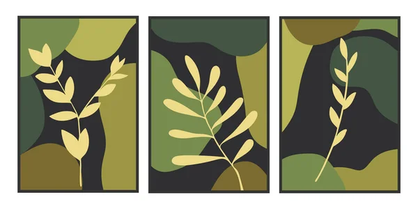 Conjunto Botánico Ilustraciones Con Formas Verdes Abstractas Para Decoración Interiores — Vector de stock
