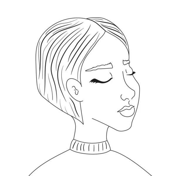 一个眼睛闭着白色背景的女孩的手绘肖像 矢量艺术 — 图库矢量图片