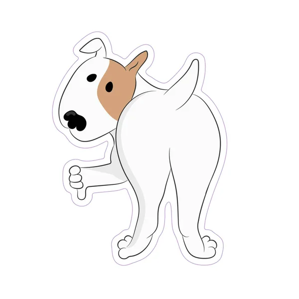 Cute Bull Terrier Dog Thumb Dog Sticker Isolated White Background — Stock Vector