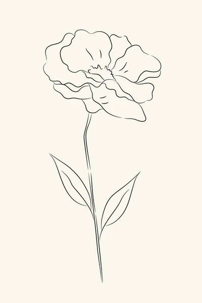 Handgezeichnete Blume Handgezeichnetes Florales Element Auf Beigem Hintergrund Linien Kontur — Stockvektor
