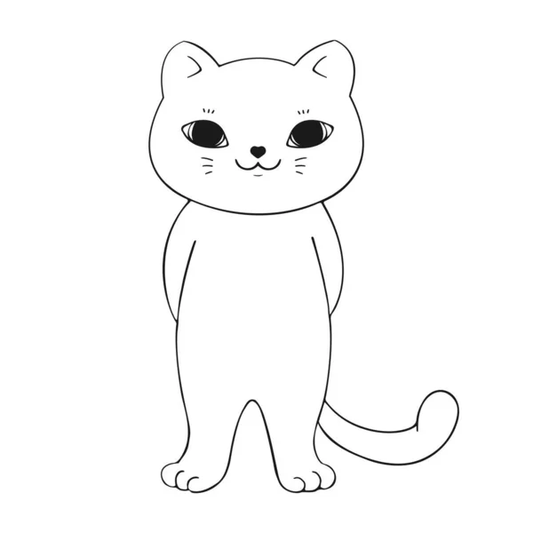 Dibujado Mano Contorno Gato Dibujos Animados Aislados Sobre Fondo Blanco — Vector de stock