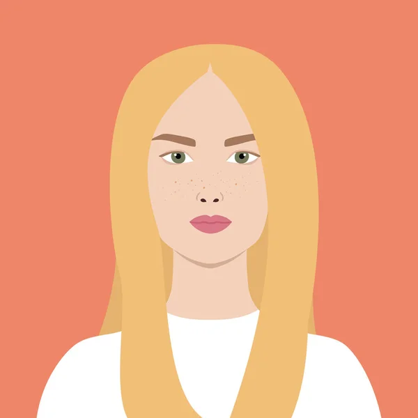 Porträt Einer Jungen Frau Mit Blonden Haaren Und Sommersprossen Avatar — Stockvektor