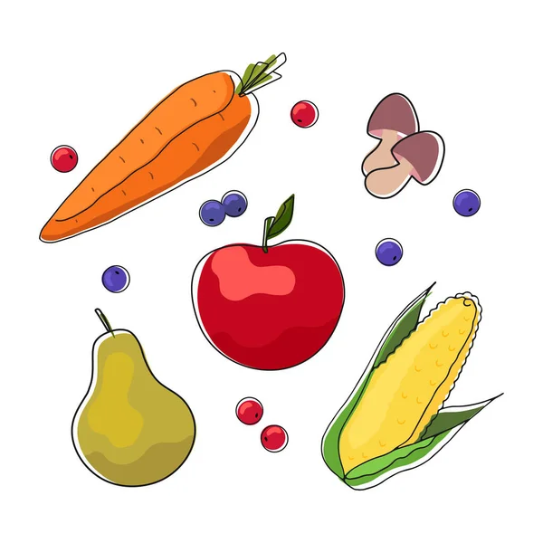 Fruits Vegetables Berries Isolated White Background Vector Illustration — Stock Vector