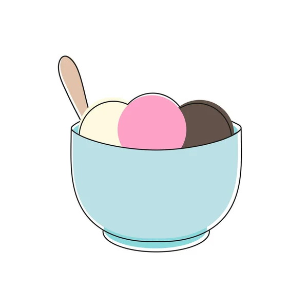 Ice Cream Balls Bowl Isolated White Background Vector Illustration — Stock Vector