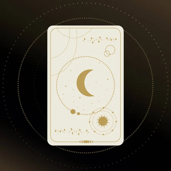 星のついた黒の背景に三日月形の金と白のタロットカード タロットの象徴だ 占星術 — ストックベクタ