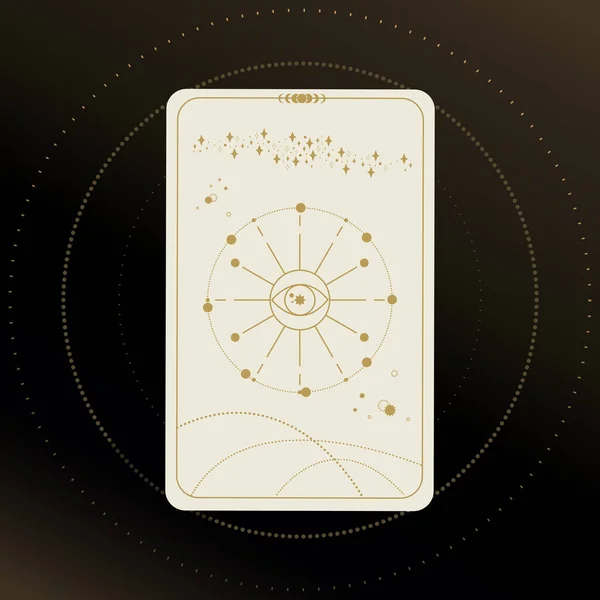 星と黒の背景に魔法の目を持つ金と白のタロットカード タロットの象徴だ 占星術 — ストックベクタ