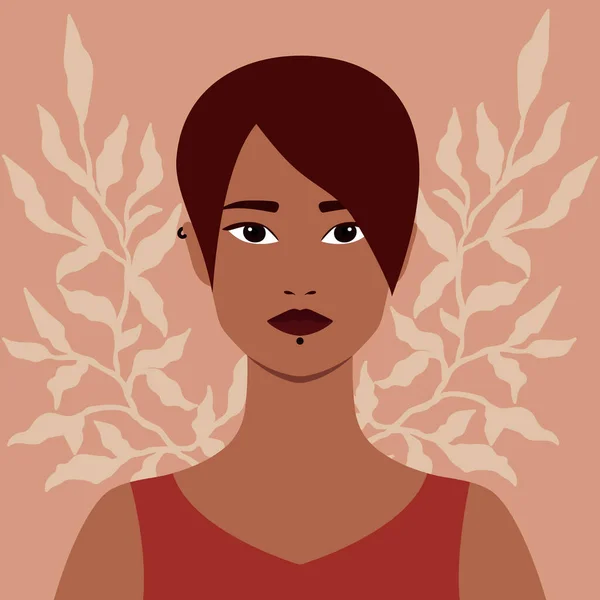 Портрет Неформальної Латинської Дівчини Проколюванням Ботанічному Фоні Аватар Соціальних Мереж — стоковий вектор