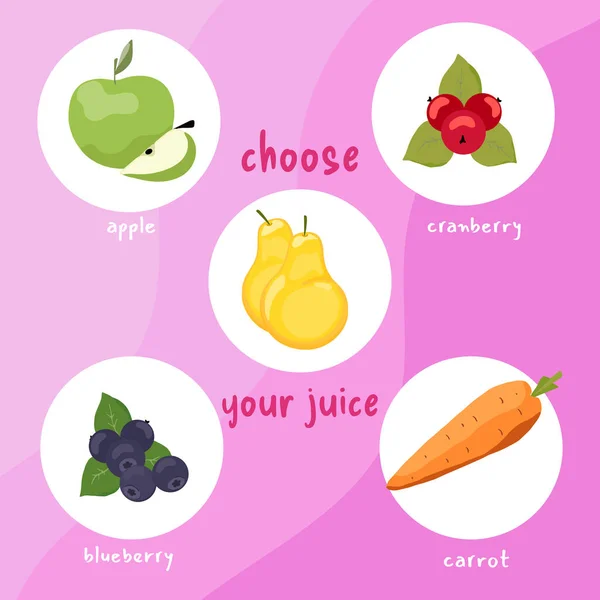 Choose Your Juice Poster Various Juice Flavors — Stock Vector