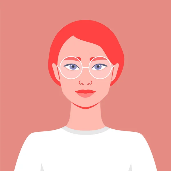 Porträt Eines Rothaarigen Mädchens Mit Brille Vektorillustration Flachen Stil — Stockvektor