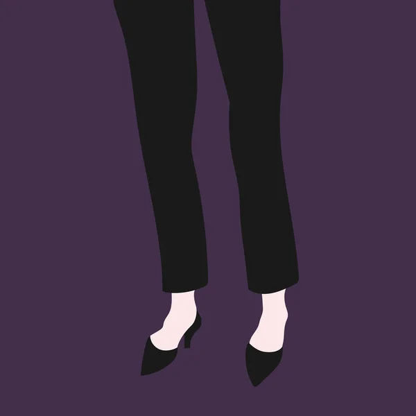 Siyah Pantolonlu Soyut Kadın Bacakları Mor Arka Planda Yüksek Topuklu — Stok Vektör