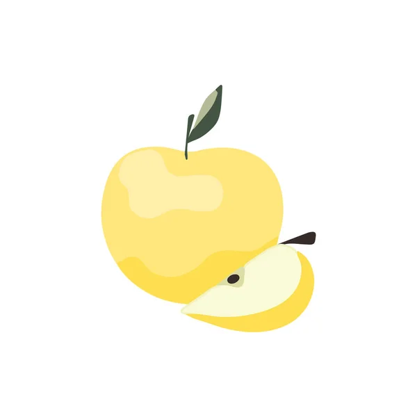 Żółte Jabłko Kawałkiem Odizolowanym Białym Tle Ilustracja Wektora — Wektor stockowy