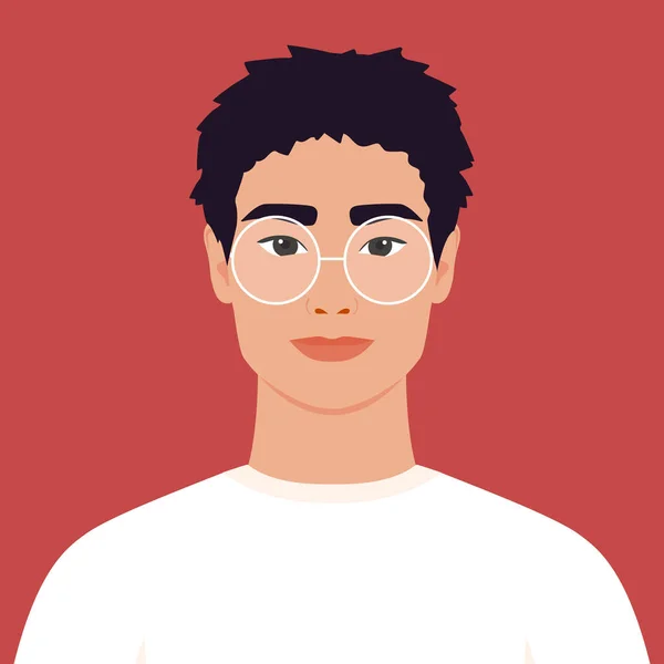 Jovem Óculos Retrato Estudante Rosto Completo Abstrato Masculino Avatar Estilo — Vetor de Stock