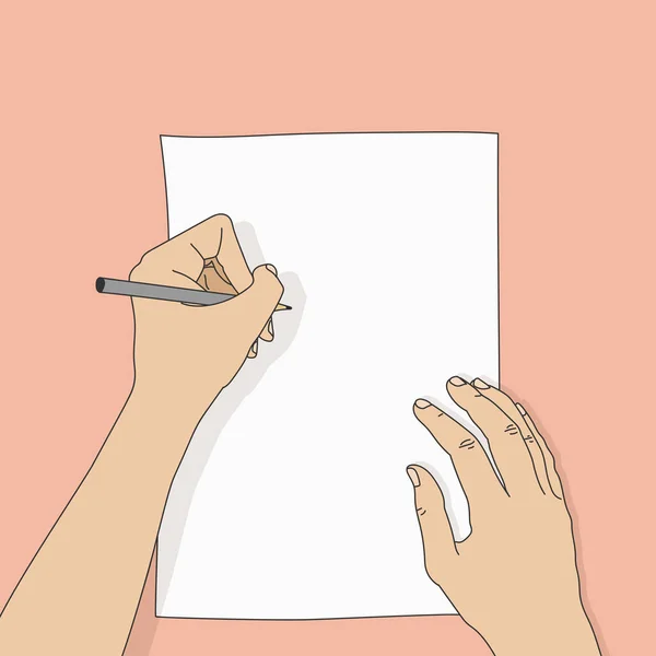 Rysowanie Dłoni Ołówkiem Białą Kartką Papieru Ołówek Lewej Ręce Artysta — Wektor stockowy