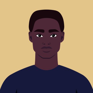 Genç Afrikalı adam portresi. Soyut biri ya da bir öğrenci. Tam yüz soyut erkek avatarı düz bir şekilde. Vektör sanatı