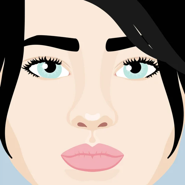 Красивые Брюнетки Лица Крупным Планом Женщина Черными Волосами Голубыми Глазами — стоковый вектор