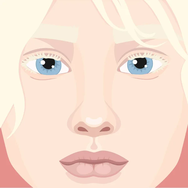 Beautiful Albino Girl Face Close Woman Blondie Hair Albinism Genetic — Stock Vector