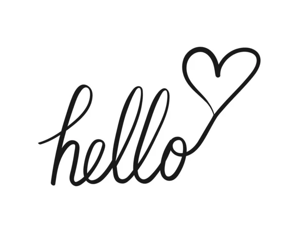 Hello Greeting Lettering Heart Shape Handwriting Isolated White Background Calligraphy — Stock Vector
