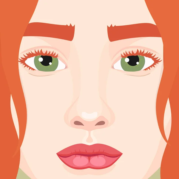 Piękne Rude Dziewczyny Bliska Kobieta Rudymi Włosami Zielonymi Oczami Ilustracja — Wektor stockowy