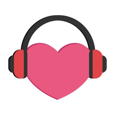 Kulaklıklı kalp. Düz müzik ikonuna bayılırım. Vektör illüstrasyonu