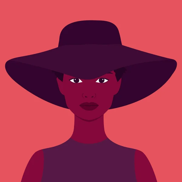 Joven Mujer Africana Con Sombrero Mujer Elegante Abstracta Ilustración Vectorial — Vector de stock