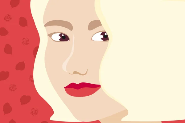 Закрыть Портрет Красивой Блондинки Прической Боб Красном Фоне Лепестков Векторная — стоковый вектор