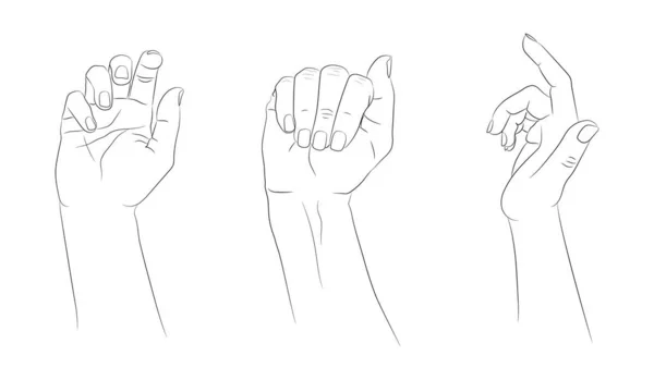 手拉手集合 手绘女性手空空的轮廓孤立在白色背景 矢量说明 — 图库矢量图片