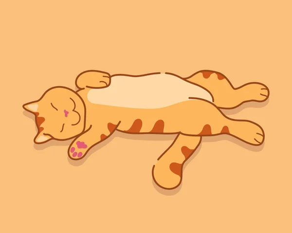 Sleeping ginger cat in a relaxed position. Cute red tabby cat sleeps in a position that reflects trust. Vector illustration