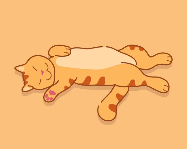 Sleeping Ginger Cat Relaxed Position Cute Red Tabby Cat Sleeps Векторна Графіка