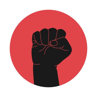 Beyaz arka planda izole edilmiş kırmızı bir dairede yumruğunu kaldırdı. Vektör illüstrasyonu