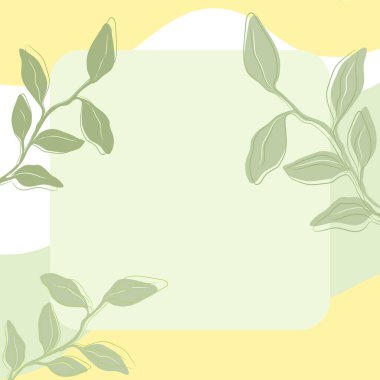 Bitkilerle botanik şablonu ve metin için kopyalama alanı. Zarif vektör illüstrasyonunda el çizimi ögeler