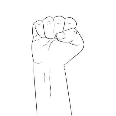 Yumrukla el kaldırdı. Beyaz arkaplanda boş bir hat var. Vektör illüstrasyonu