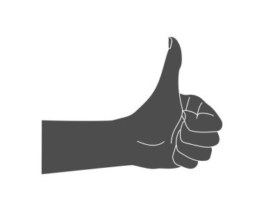 El ve başparmak yukarıda beyaz bir arka planda izole edilmiş. Onaylandı ve sembol gibi. Vektör illüstrasyonu