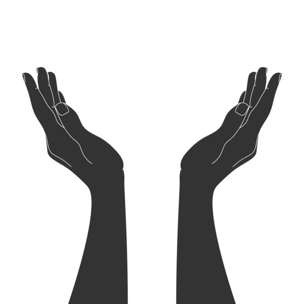 Handgezeichnete Handschellen Silhouette Isoliert Auf Weißem Hintergrund Erhobene Hände Umreißen — Stockvektor