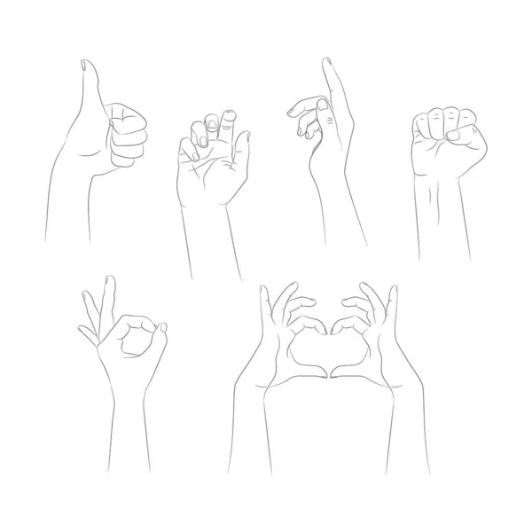 Handgezeichnete Menschliche Hände Mit Verschiedenen Gesten Handumriss Mit Einer Leeren — Stockvektor
