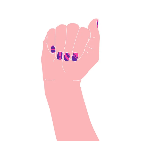 Handgezeichnete Weibliche Hand Mit Fantasievoll Lackierten Nägeln Hand Mit Nageldesign — Stockvektor