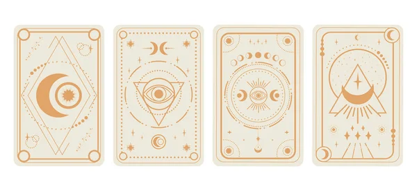 Tarotkort Inställda Vit Bakgrund Crescent Stjärnor Och Magiska Ögon Symboler Royaltyfria illustrationer