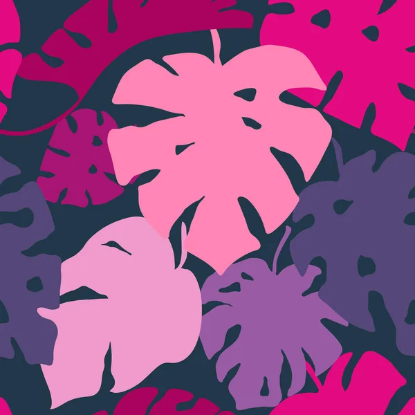 Цветные Монстры Оставляют Бесшовный Узор Тропический Ботанический Рисунок Векторная Иллюстрация — стоковый вектор