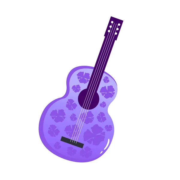 Purple Guitar Simple Icon Isolated White Background Guitar Painted Flowers — Stock Vector