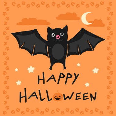 Cadılar bayramı tebrik kartı ve güzel bir sopa ve elle çizilmiş mektuplar. Kafatası çerçevesi. Vektör illüstrasyonu