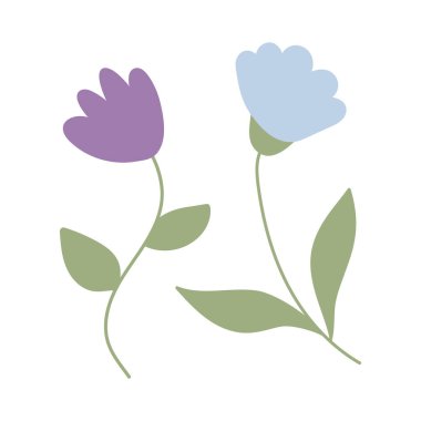 Beyaz arka planda izole edilmiş basit el çizimi çiçekler. Vektör illüstrasyonu