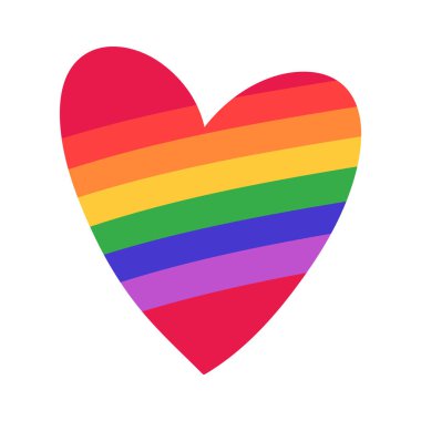 Gökkuşağı bayraklı bir kalp. LGBT kalp sembolü. Vektör illüstrasyonu