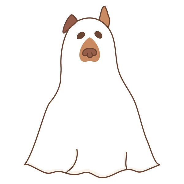 Handgetekende Spookhond Geïsoleerd Witte Achtergrond Hond Een Spooklaken Vectorillustratie — Stockvector