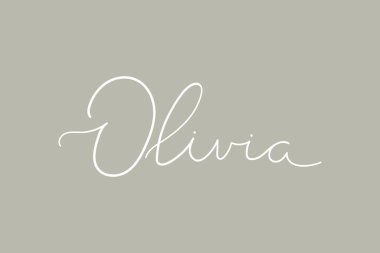 Kadın adı Olivia. El yazısıyla kaligrafi yazan bir kız ismi. Vektör illüstrasyonu
