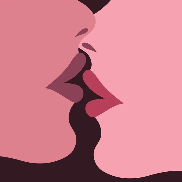 2人のキスをする女性の肖像画を閉じます レズビアン カップル 女性の唇がキス ベクトルイラスト — ストックベクタ