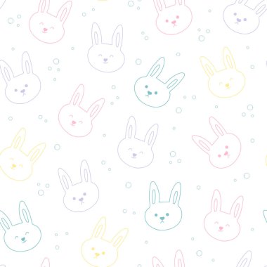 Elle çizilmiş tavşan kafalarının kusursuz deseni. Karalama tavşanları süsü. Vektör illüstrasyonu